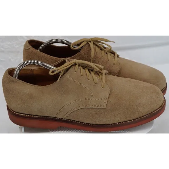 LL Bean Oxford Shoe Mens 10D Casual Beige Suede Lace Up Comfort Style Vibram
