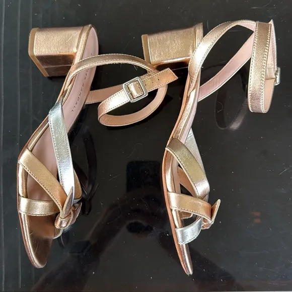 Loeffler Randall Anny Sandal Heel Multi Rose Gold Silver Bow Knot 7