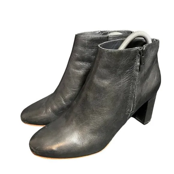 LOEFFLER RANDALL Black Smooth Leather Block Heel Ankle Boots Size 8.5‎