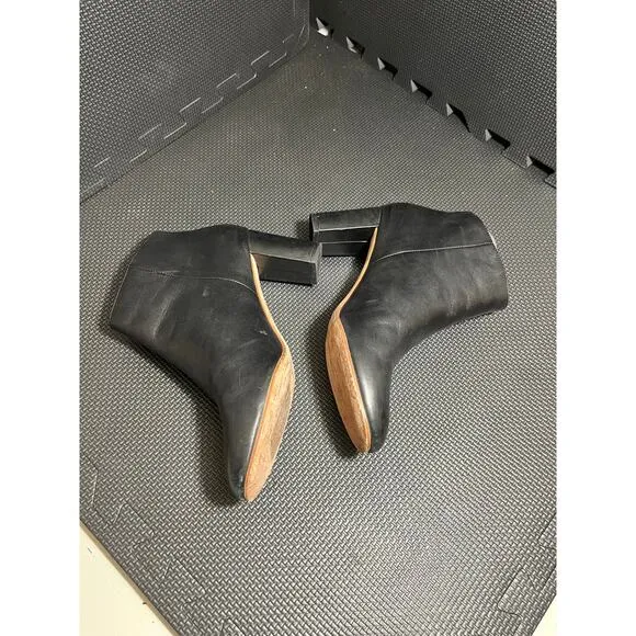 LOEFFLER RANDALL Black Smooth Leather Block Heel Ankle Boots Size 8.5‎