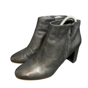 LOEFFLER RANDALL Black Smooth Leather Block Heel Ankle Boots Size 8.5‎