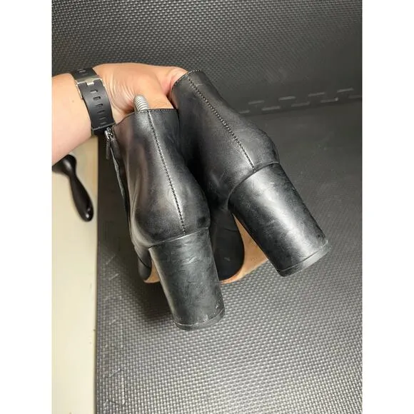 LOEFFLER RANDALL Black Smooth Leather Block Heel Ankle Boots Size 8.5‎