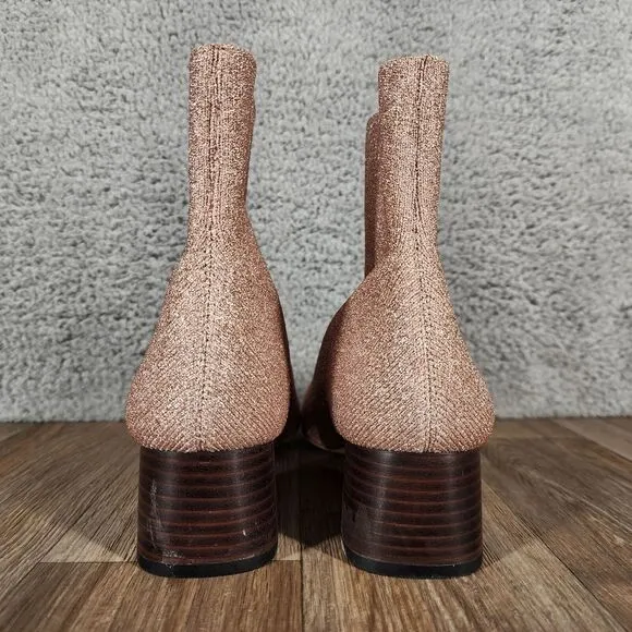 Loeffler Randall Carter Womens Size 9.5 Block Heel Sock Boots Metallic Rose Gold