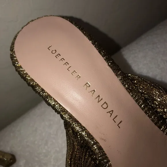 Loeffler Randall Claudia bow slim heel oro gold sandals 35=5