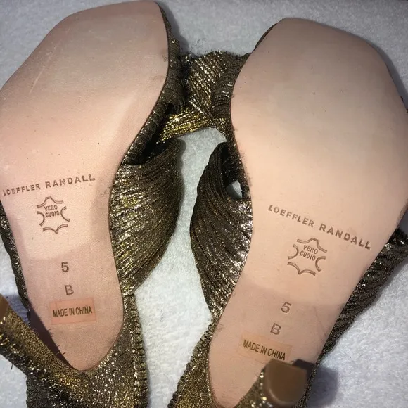 Loeffler Randall Claudia bow slim heel oro gold sandals 35=5