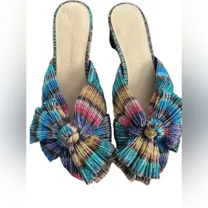 Loeffler Randall Emilia Rainbow Tropical Bow Penny Knot Metallic Sandals SZ 6.5