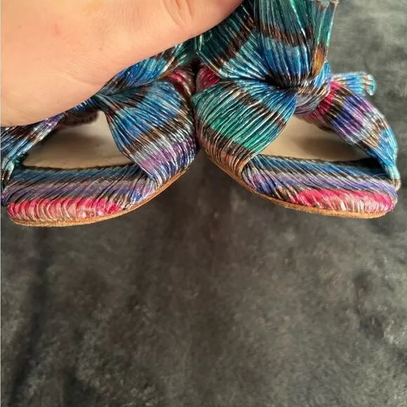Loeffler Randall Emilia Rainbow Tropical Bow Penny Knot Metallic Sandals SZ 6.5