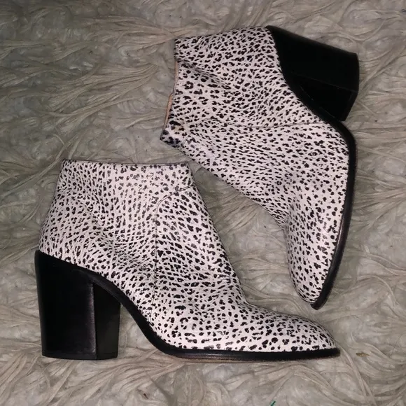 Loeffler Randall exotic animal print spotted block heel boots