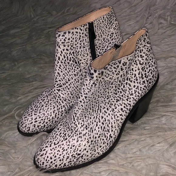 Loeffler Randall exotic animal print spotted block heel boots