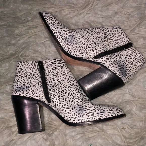 Loeffler Randall exotic animal print spotted block heel boots