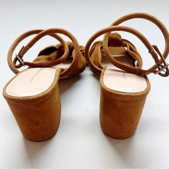 Loeffler Randall Fiamma Knot Mid Heels Sandals Leather Suede NEW Womens 7.5