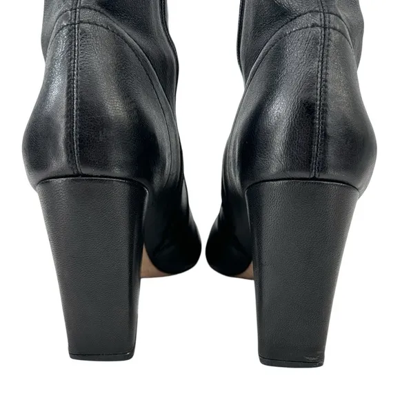 Loeffler Randall Isla Black Pointed Toe Block Heel Leather Ankle Boots Booties