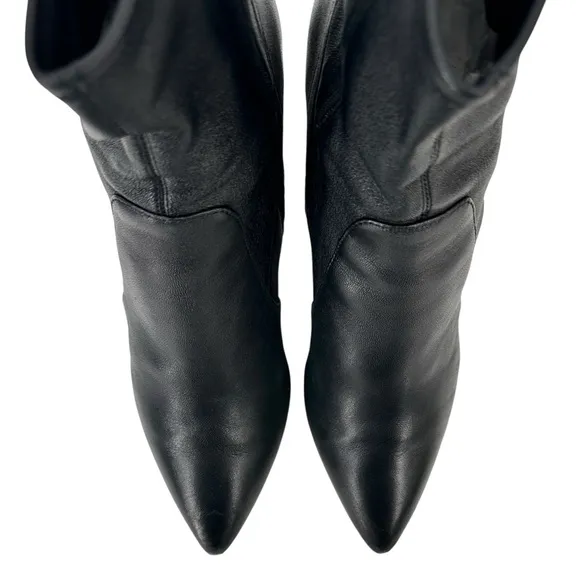 Loeffler Randall Isla Black Pointed Toe Block Heel Leather Ankle Boots Booties