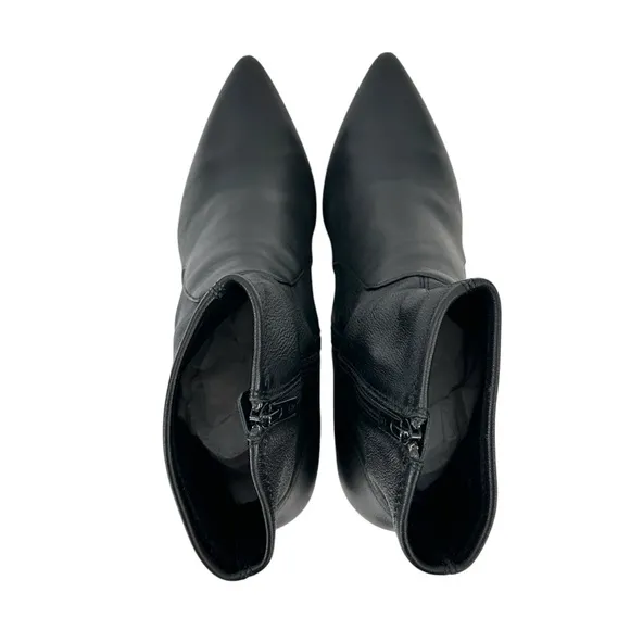 Loeffler Randall Isla Black Pointed Toe Block Heel Leather Ankle Boots Booties