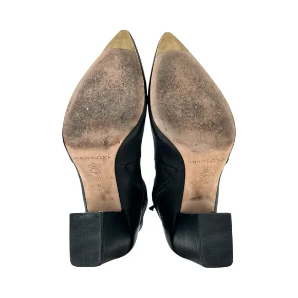 Loeffler Randall Isla Black Pointed Toe Block Heel Leather Ankle Boots Booties