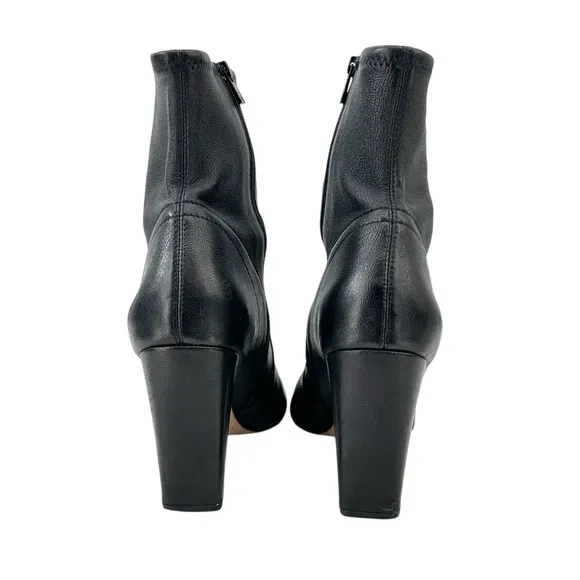 Loeffler Randall Isla Black Pointed Toe Block Heel Leather Ankle Boots Booties