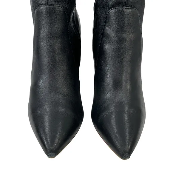 Loeffler Randall Isla Black Pointed Toe Block Heel Leather Ankle Boots Booties