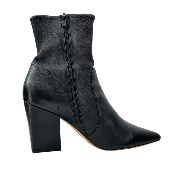 Loeffler Randall Isla Black Pointed Toe Block Heel Leather Ankle Boots Booties