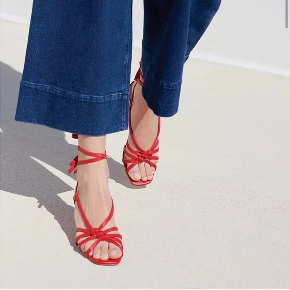 Loeffler Randall Libby Ankle-Tie Heels in Cherry Red