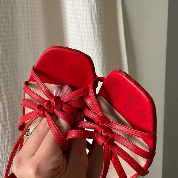Loeffler Randall Libby Ankle-Tie Heels in Cherry Red