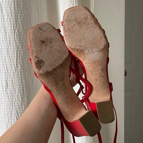 Loeffler Randall Libby Ankle-Tie Heels in Cherry Red