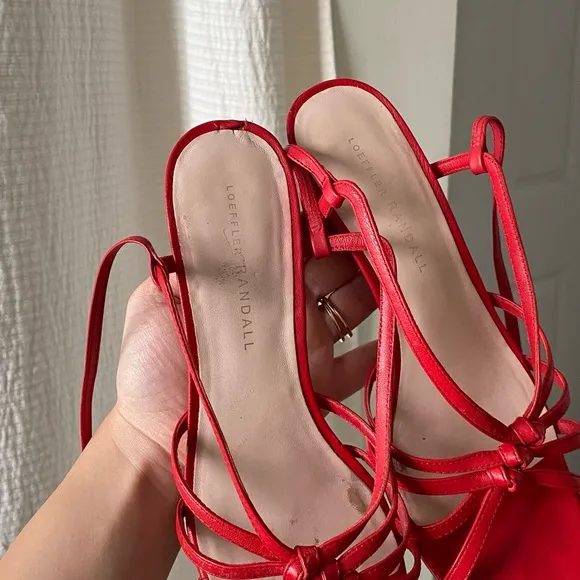 Loeffler Randall Libby Ankle-Tie Heels in Cherry Red