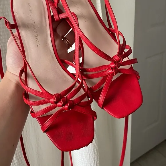 Loeffler Randall Libby Ankle-Tie Heels in Cherry Red