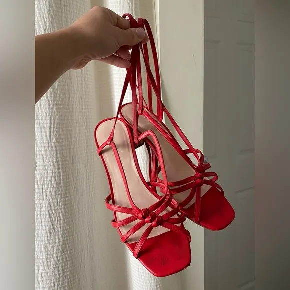 Loeffler Randall Libby Ankle-Tie Heels in Cherry Red