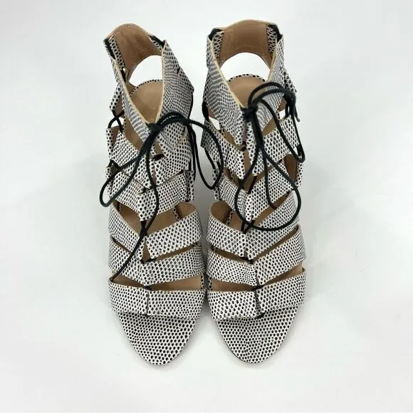 Loeffler Randall Luiza Lizard Print Lace-Up Gladiator Heeled Sandals 9