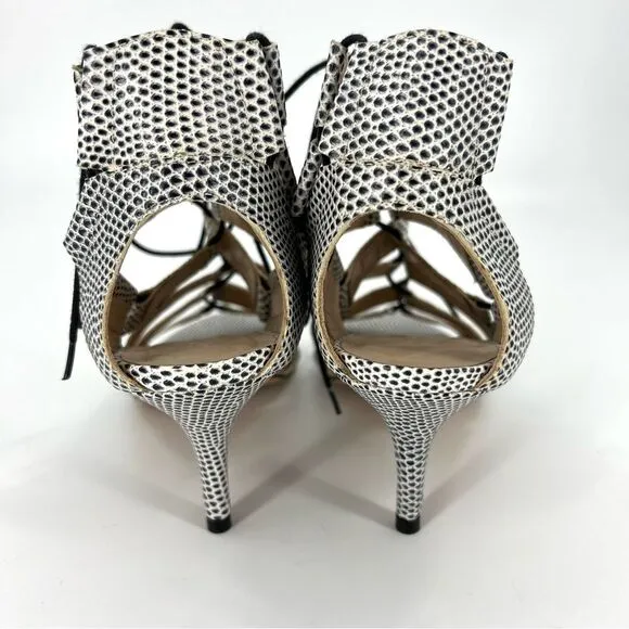 Loeffler Randall Luiza Lizard Print Lace-Up Gladiator Heeled Sandals 9