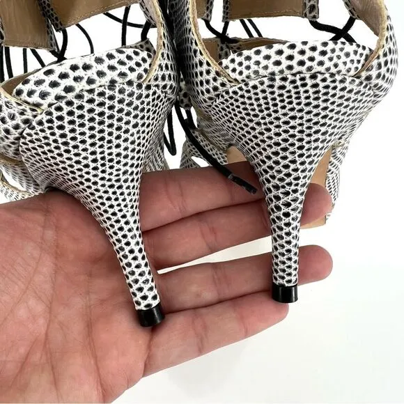 Loeffler Randall Luiza Lizard Print Lace-Up Gladiator Heeled Sandals 9