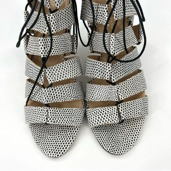 Loeffler Randall Luiza Lizard Print Lace-Up Gladiator Heeled Sandals 9