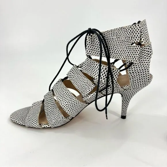 Loeffler Randall Luiza Lizard Print Lace-Up Gladiator Heeled Sandals 9