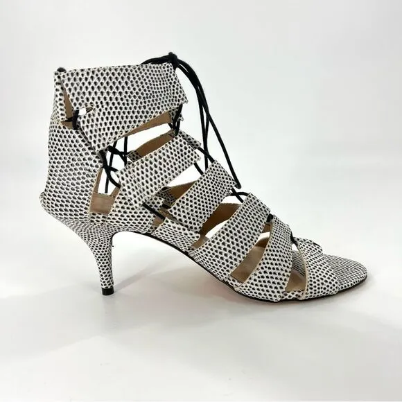 Loeffler Randall Luiza Lizard Print Lace-Up Gladiator Heeled Sandals 9