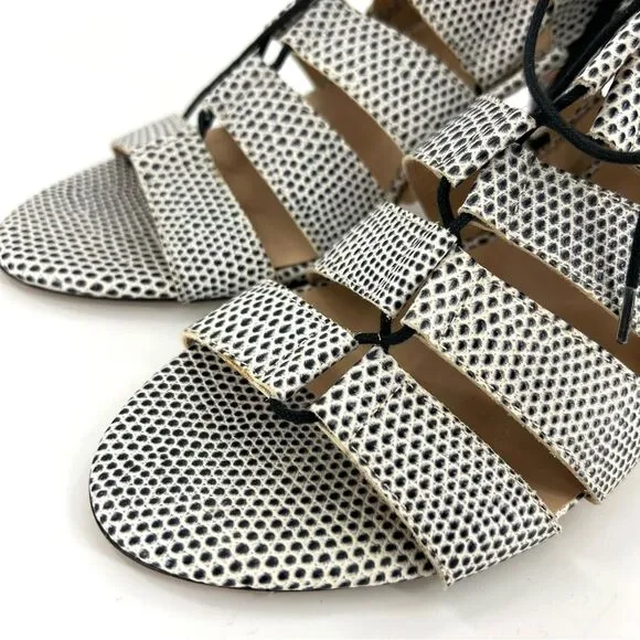 Loeffler Randall Luiza Lizard Print Lace-Up Gladiator Heeled Sandals 9
