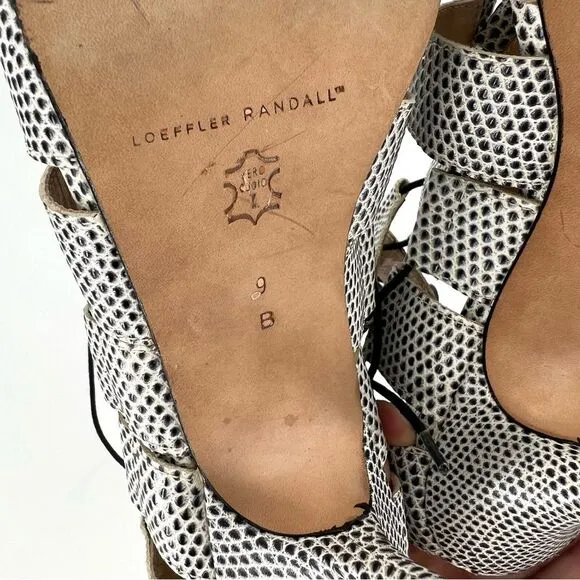 Loeffler Randall Luiza Lizard Print Lace-Up Gladiator Heeled Sandals 9