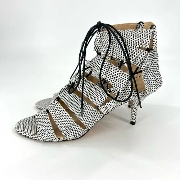 Loeffler Randall Luiza Lizard Print Lace-Up Gladiator Heeled Sandals 9