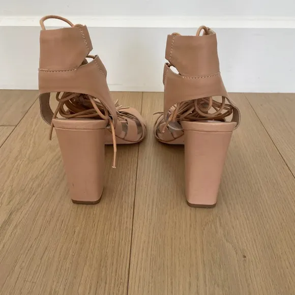 Loeffler Randall Luz Tassel Lace Up Leather Sandals in Beige