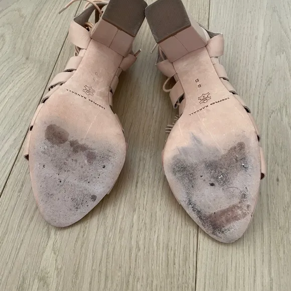 Loeffler Randall Luz Tassel Lace Up Leather Sandals in Beige