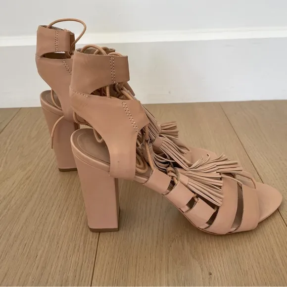 Loeffler Randall Luz Tassel Lace Up Leather Sandals in Beige