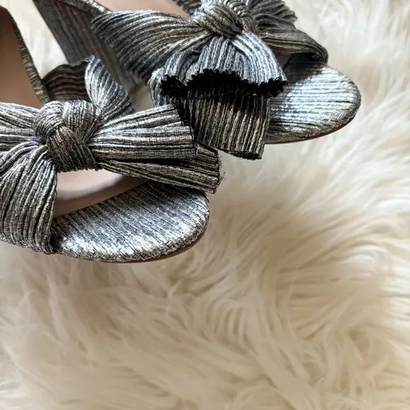 Loeffler Randall NEW Penny Knot Mule High Heel Pleated Metallic Dark Silver 8