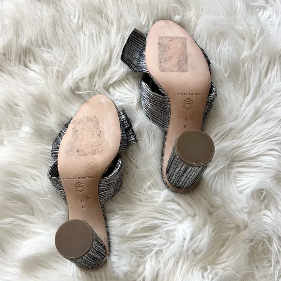 Loeffler Randall NEW Penny Knot Mule High Heel Pleated Metallic Dark Silver 8