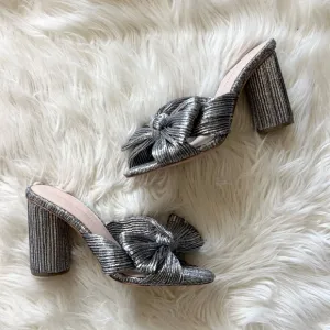 Loeffler Randall NEW Penny Knot Mule High Heel Pleated Metallic Dark Silver 8