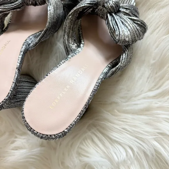 Loeffler Randall NEW Penny Knot Mule High Heel Pleated Metallic Dark Silver 8