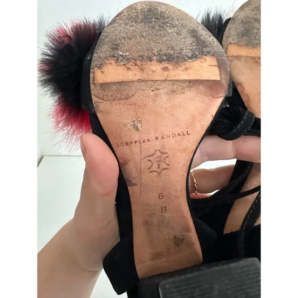 LOEFFLER RANDALL Nicolette Colorful Fox Fur Lace-Up Pumps High Heel Sandals Sz 6