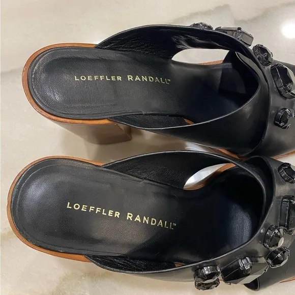 Loeffler Randall Sandals size 8 Black Jeweled Block Heel