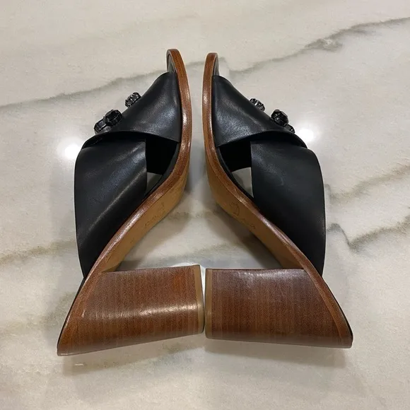 Loeffler Randall Sandals size 8 Black Jeweled Block Heel