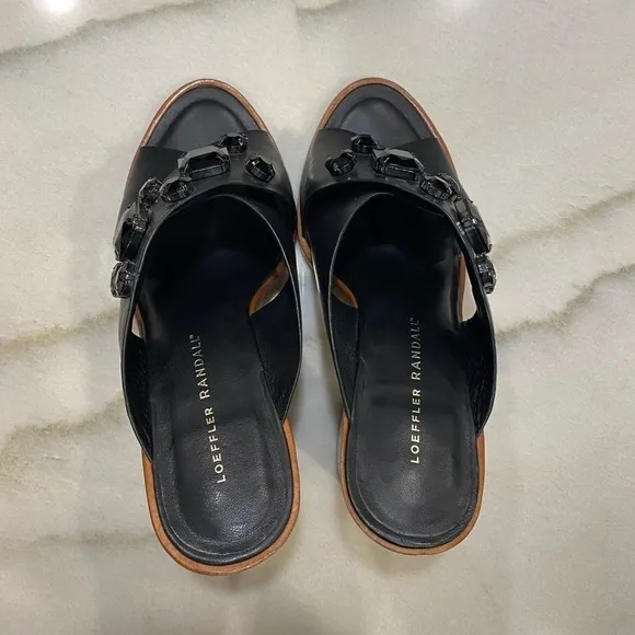 Loeffler Randall Sandals size 8 Black Jeweled Block Heel