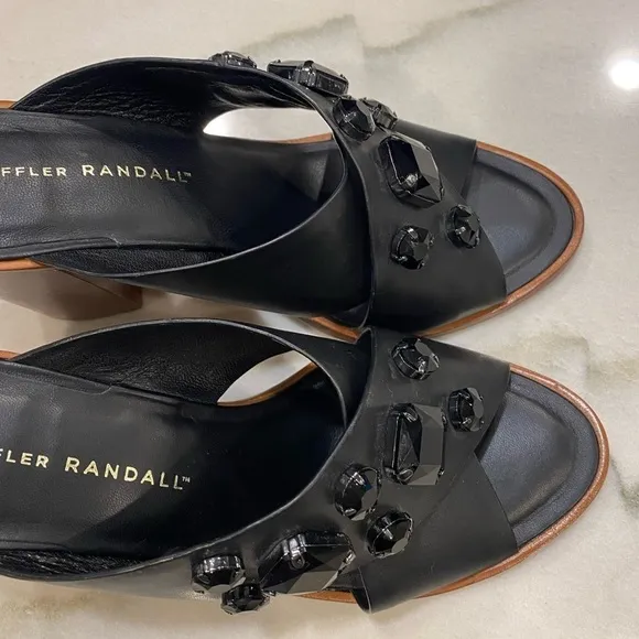 Loeffler Randall Sandals size 8 Black Jeweled Block Heel