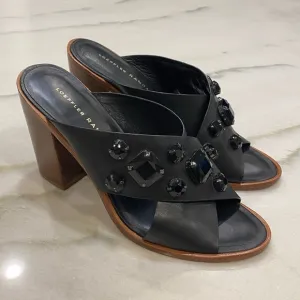 Loeffler Randall Sandals size 8 Black Jeweled Block Heel